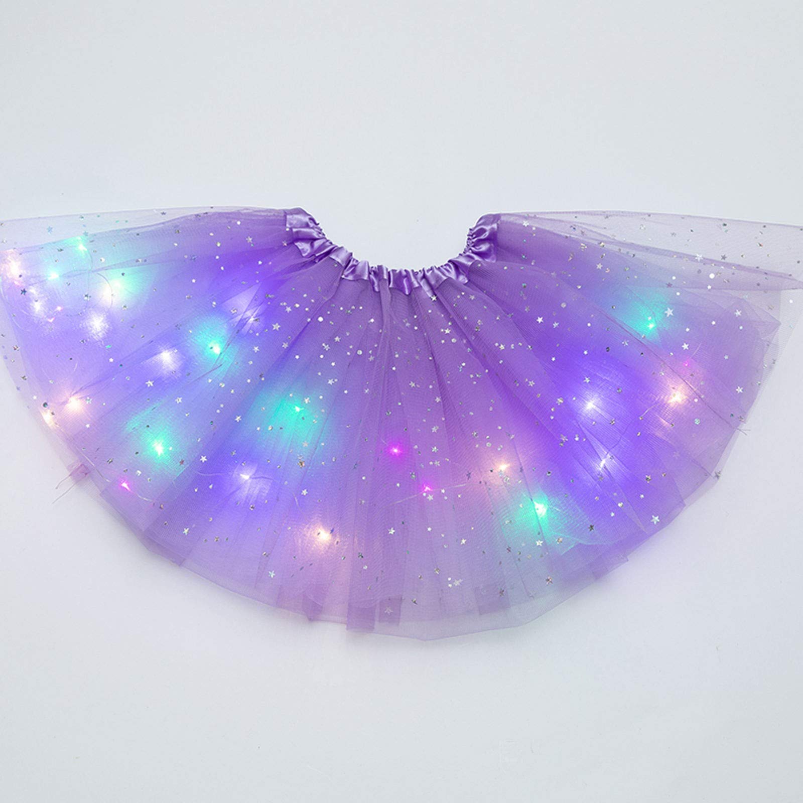 Women's Tutus Running Rave Dance Colorful Tutus Skirt LED Lights 3 Layer Mesh Puffy Ballerina Skirtes