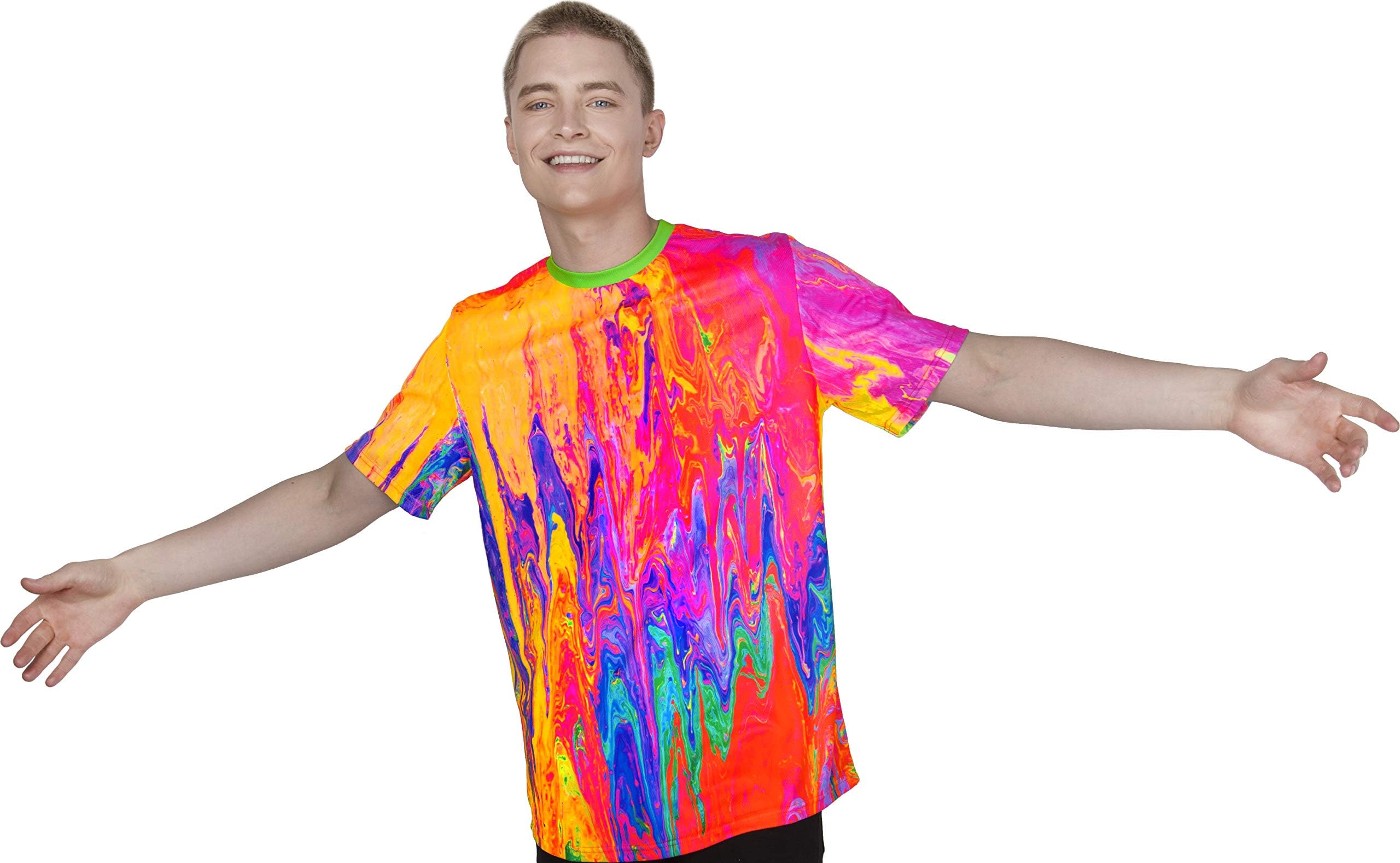 aofmoka Neon Glow Blacklight UV Reactive Party Rave Handmade Art Tee Sport Top Workout Shirt Women Unisex Men Design T-Shirt