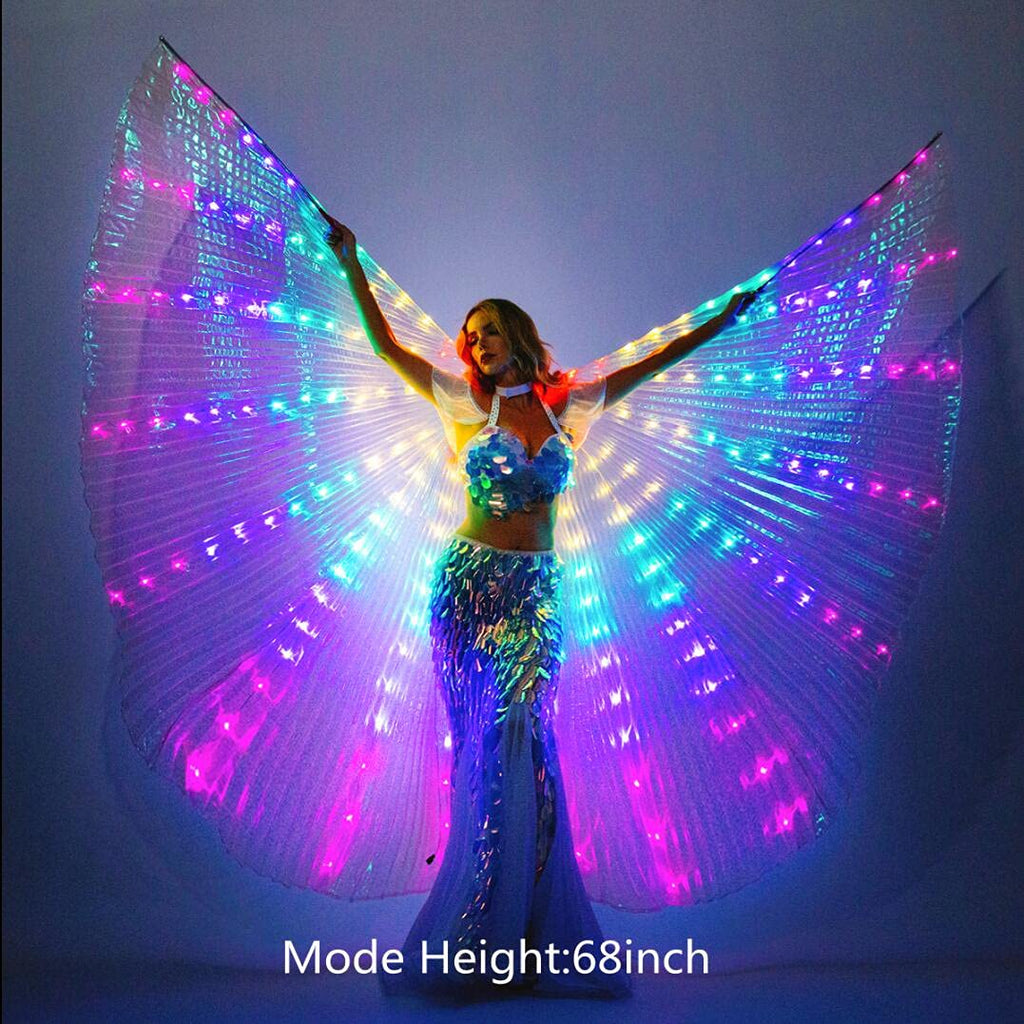 SHINYOU LED Isis Wings Glow Light Up Belly Dance Costumes with Sticks Performance Clothing Carnival Halloween