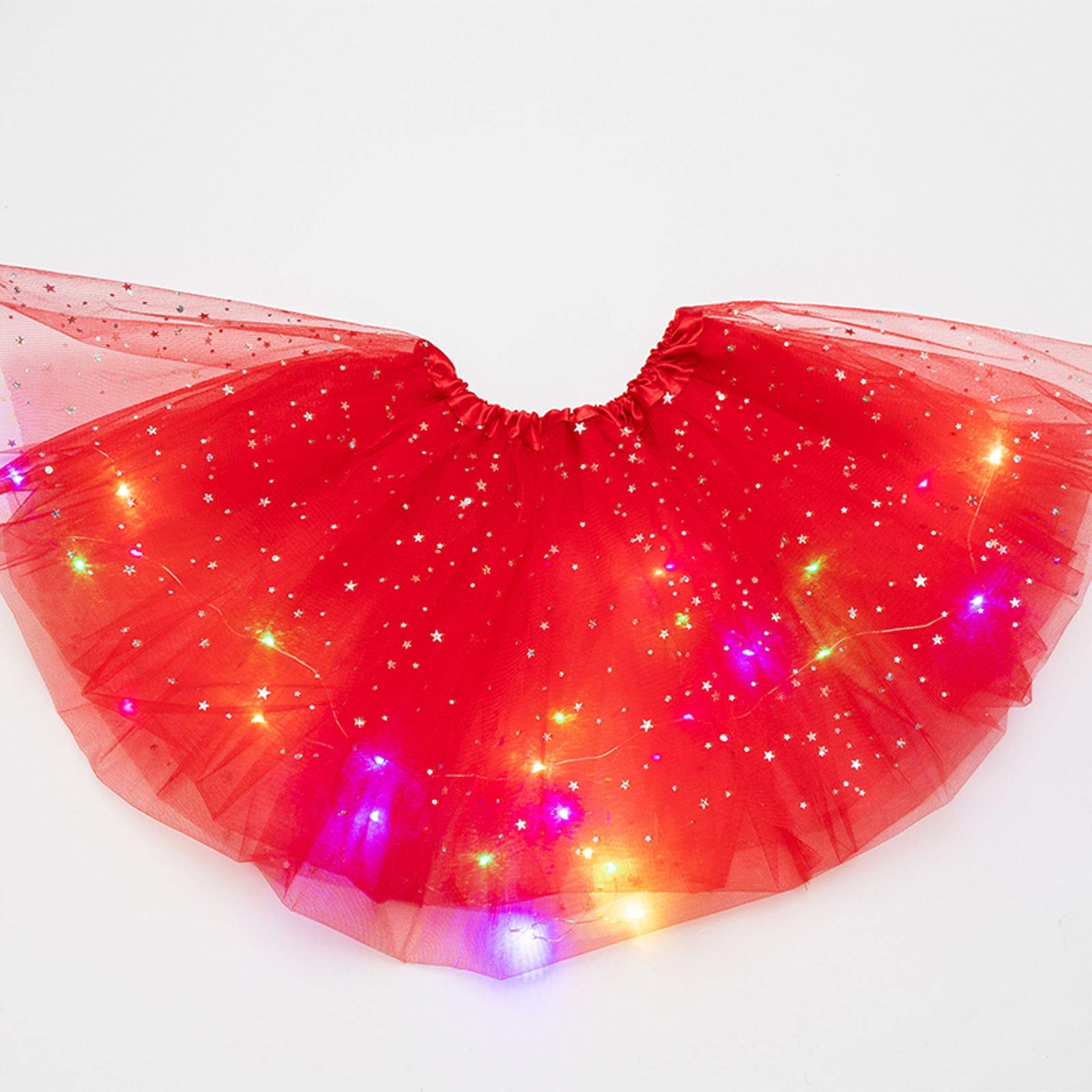 Women's Tutus Running Rave Dance Colorful Tutus Skirt LED Lights 3 Layer Mesh Puffy Ballerina Skirtes