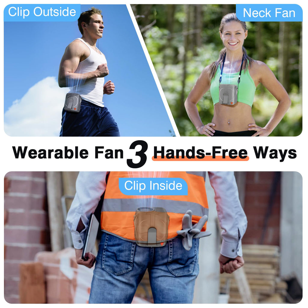 Portable Fan Rechargeable, 6-Speed 14000RPM High-Velocity Airflow, Hands-Free Wearable Waist Fan 31H Battery Life, Personal Belt fan for Outdoor, Jobsite, Travel, Indoor, Hanging Neck Fan with Strap