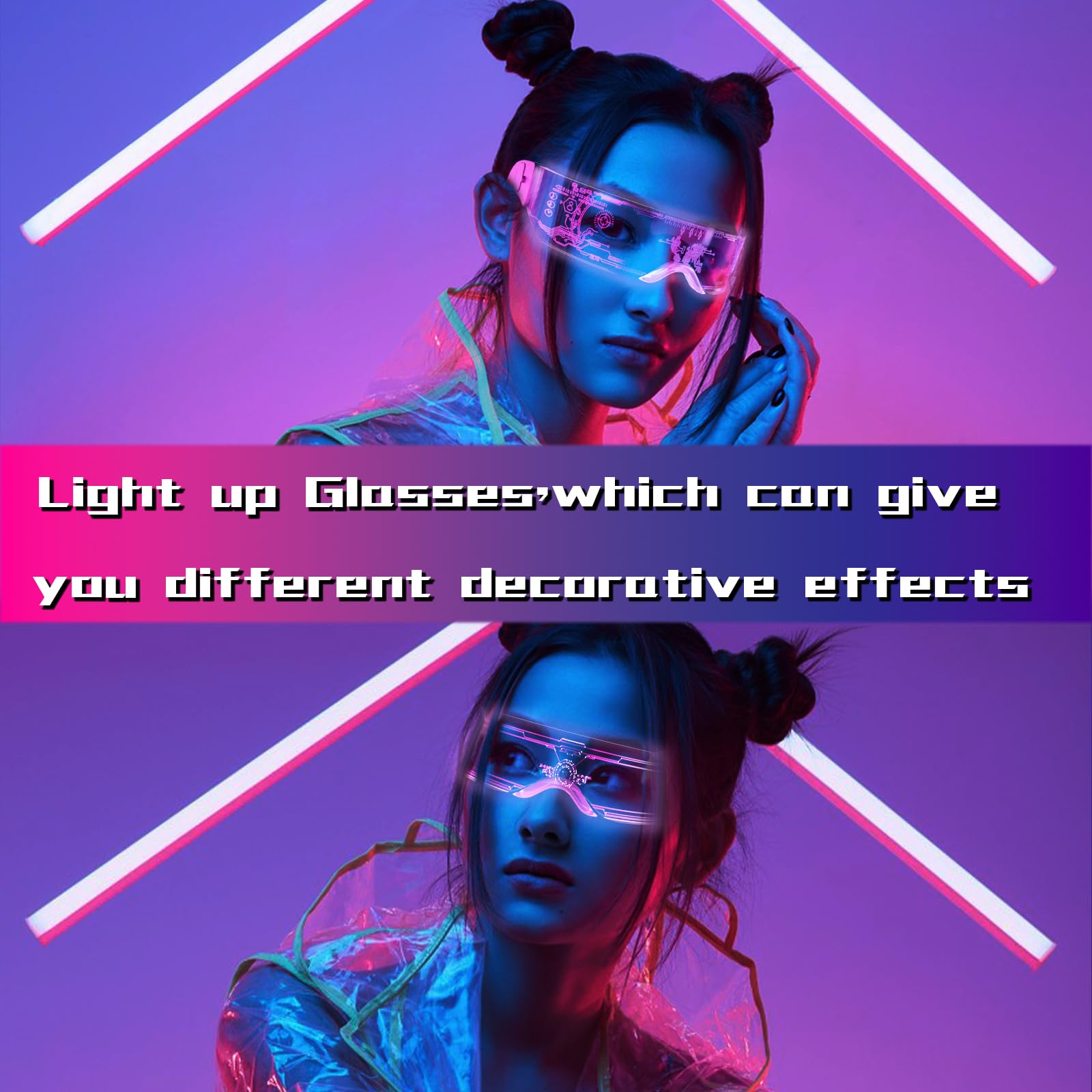Tanganan LED Visor Glasses, 2pcs LED Light Up Glasses Neon Luminous Glasses 7 Color 5 Modes Cool LED Glasses for Adult