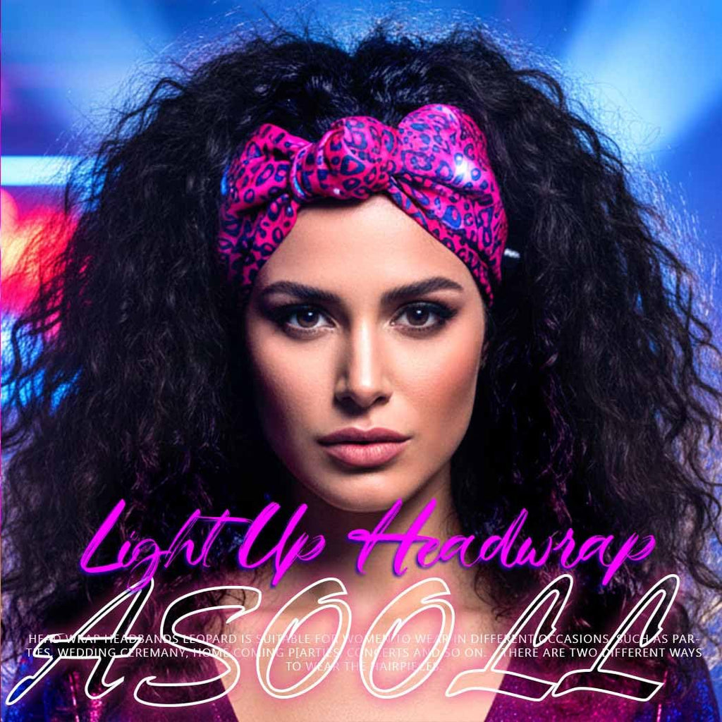 Asooll Light Up Cheetah Headband LED Leopard Print Headbands Glowing Hair Accessories for Women (Purple and Magenta)