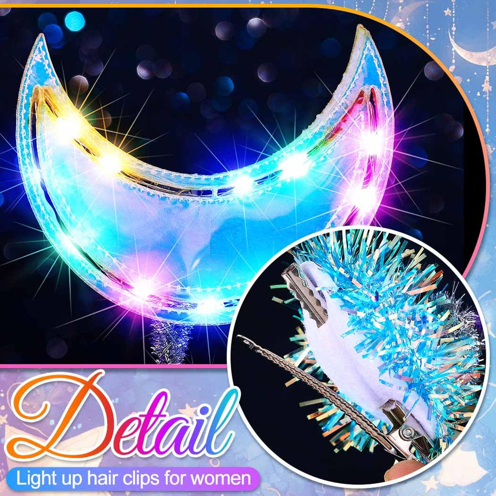 BARTOSI Light Up Moon Hair Clips LED Crescent Moon Hair Clip Glow Custome Hair Accessories for Women and Girls (Pack of 2)