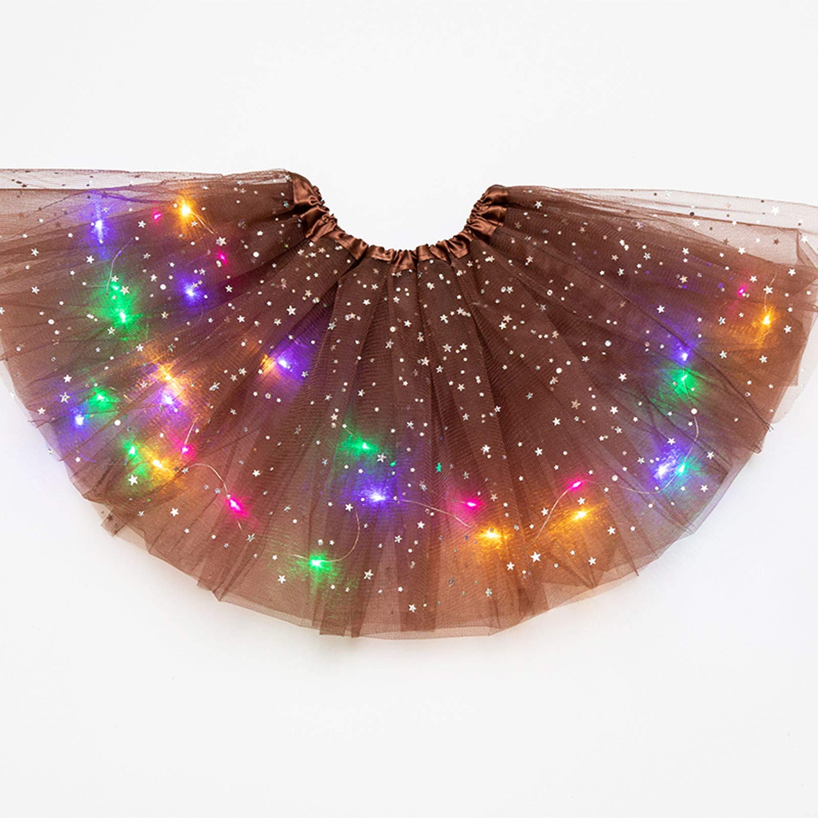 Women's Tutus Running Rave Dance Colorful Tutus Skirt LED Lights 3 Layer Mesh Puffy Ballerina Skirtes