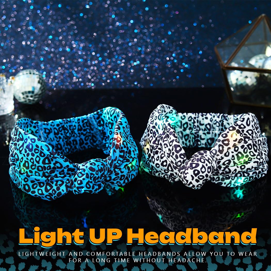 Asooll Light Up Cheetah Headband LED Leopard Print Headbands Glowing Hair Accessories for Women (Purple and Magenta)