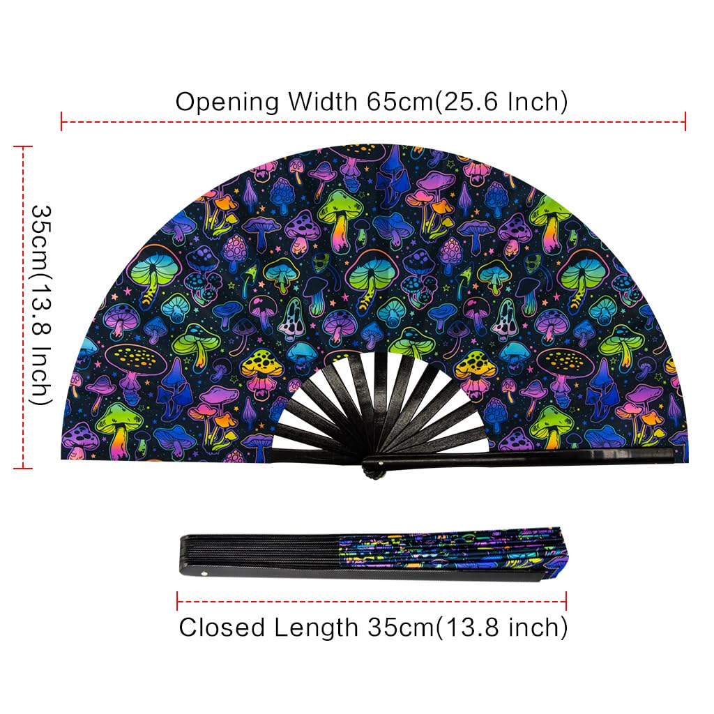 Ravevibes 13" Large Rave Fan Folding Hand Fan, Bamboo Festival Clack Fan Foldable UV Glow Edm Fans For Rave Outfits Accessories Performance Dance Party For Men Women, Alien