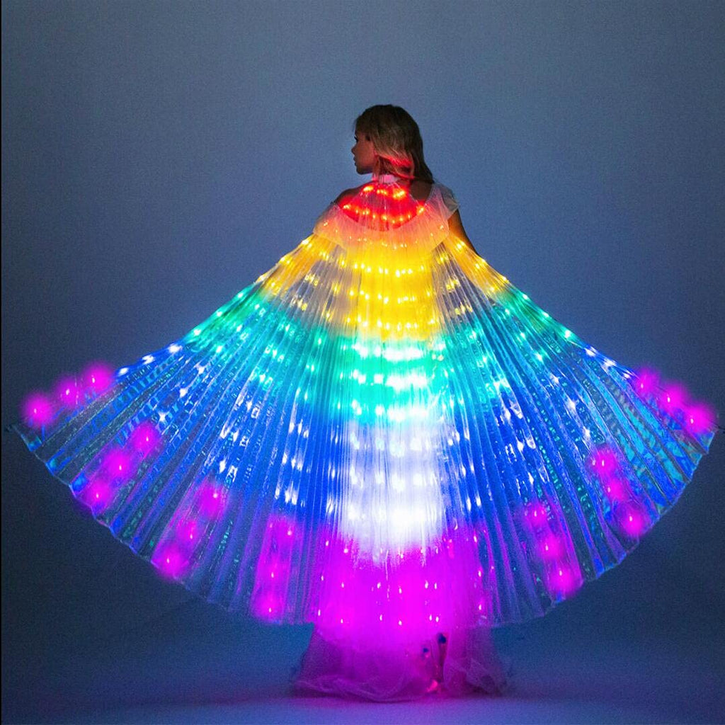 SHINYOU LED Isis Wings Glow Light Up Belly Dance Costumes with Sticks Performance Clothing Carnival Halloween