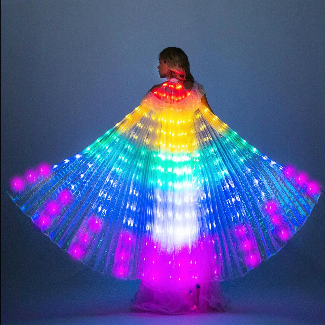 SHINYOU LED Isis Wings Glow Light Up Belly Dance Costumes with Sticks Performance Clothing Carnival Halloween