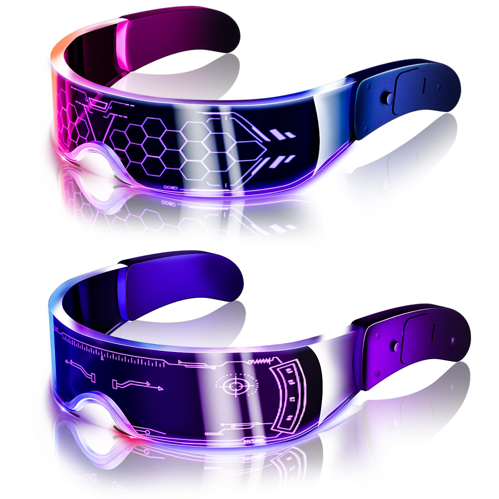Tanganan LED Visor Glasses, 2pcs LED Light Up Glasses Neon Luminous Glasses 7 Color 5 Modes Cool LED Glasses for Adult