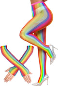 BOARDFEB2 Pieces Rainbow Outfits, Striped Fishnet Tights and Gloves Costume Accessories Set Rainbow Leggings for Carnival Wedding Pride Day Halloweeen