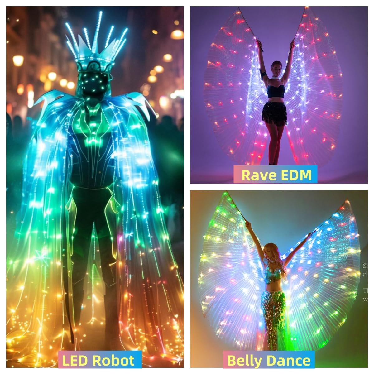 SHINYOU LED Isis Wings Glow Light Up Belly Dance Costumes with Sticks Performance Clothing Carnival Halloween