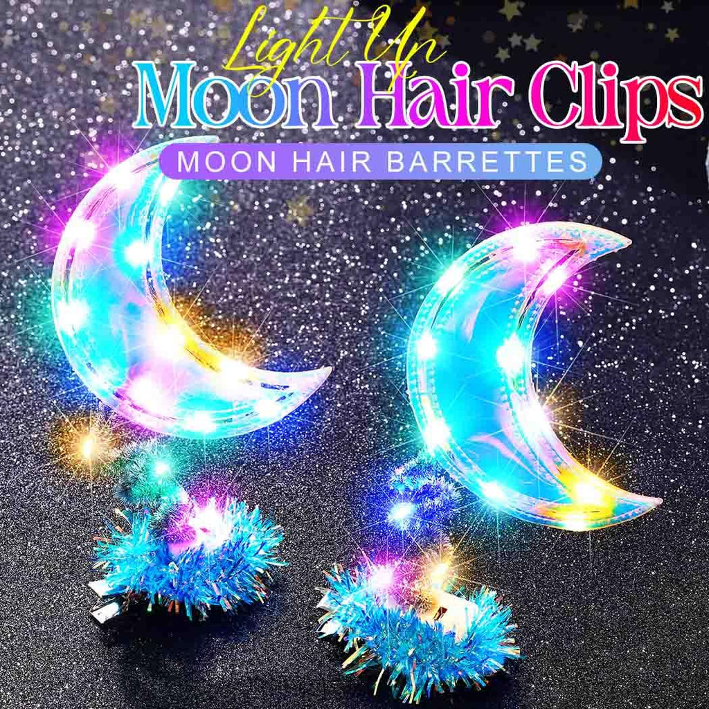 BARTOSI Light Up Moon Hair Clips LED Crescent Moon Hair Clip Glow Custome Hair Accessories for Women and Girls (Pack of 2)