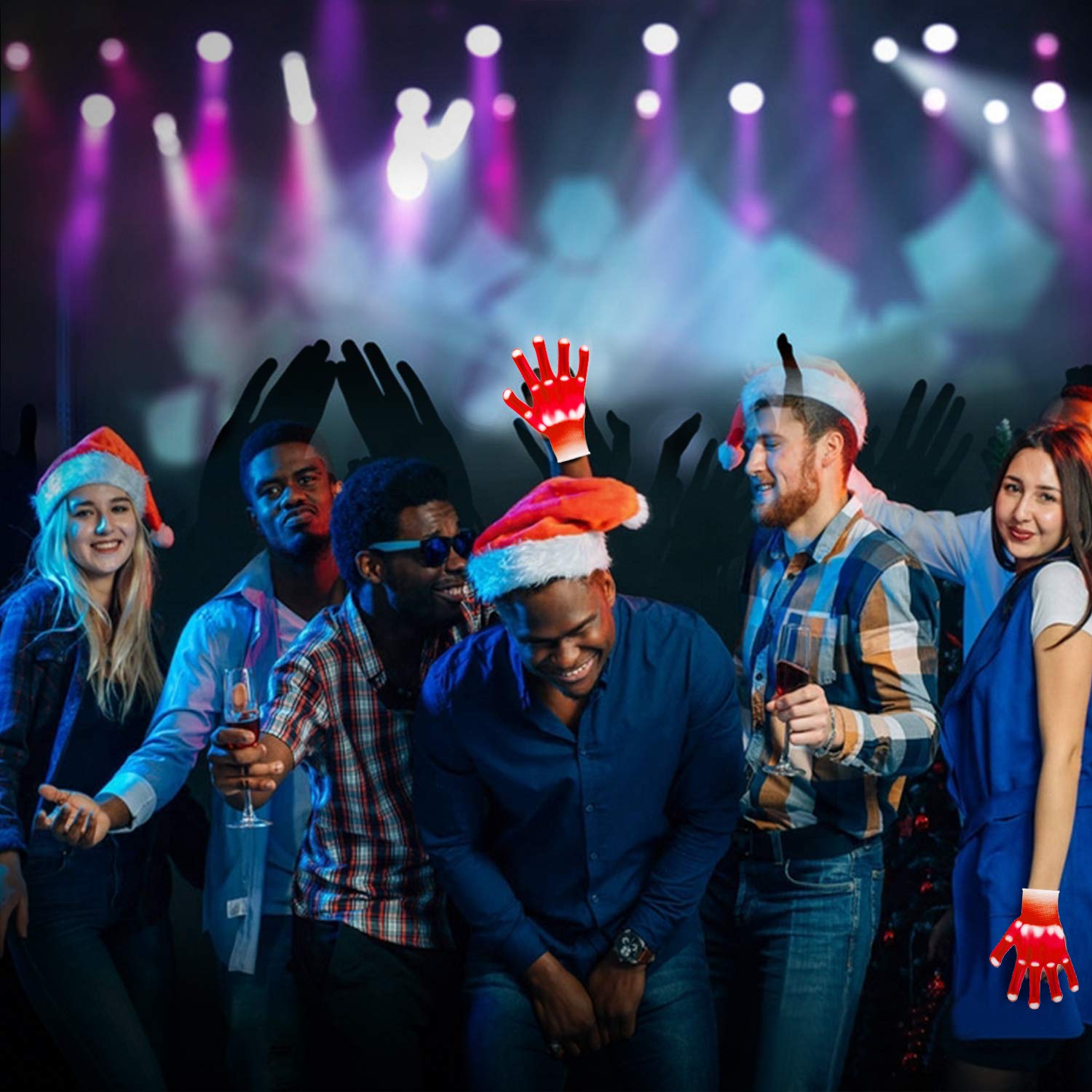 LED Gloves, Flash Finger Lights - 3 Color, 10 Mode Glowing Christmas Costume Clubbing Party Favors for Boys & Girls