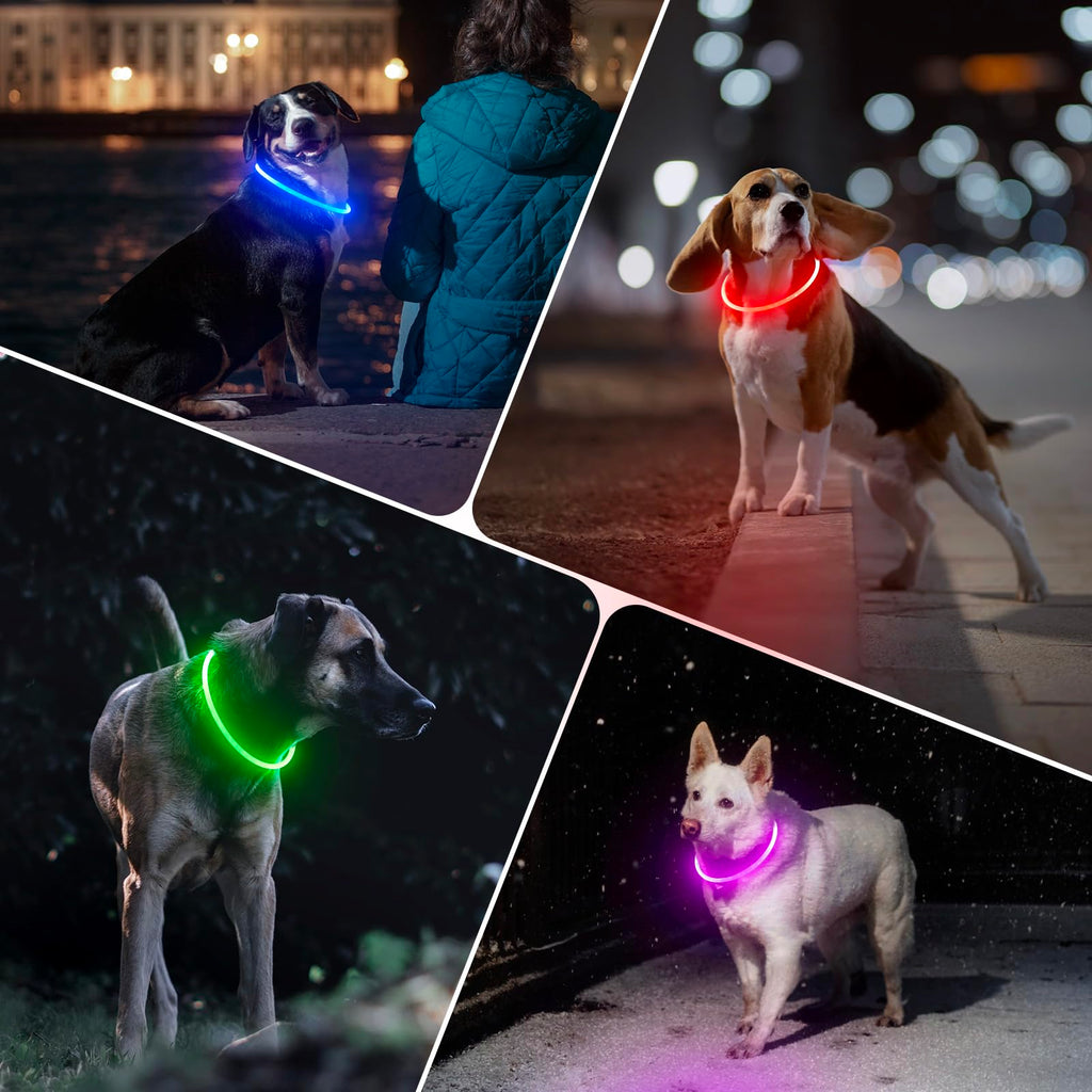 BSEEN Light Up Dog Collar, High Visibility LED Dog Collar Rechargeable- Rainproof TPU Cuttable Glowing Pet Collar for Small Dogs & Cats - Puppy Safety Lights for Night Walking (XS- Blue 40cm)