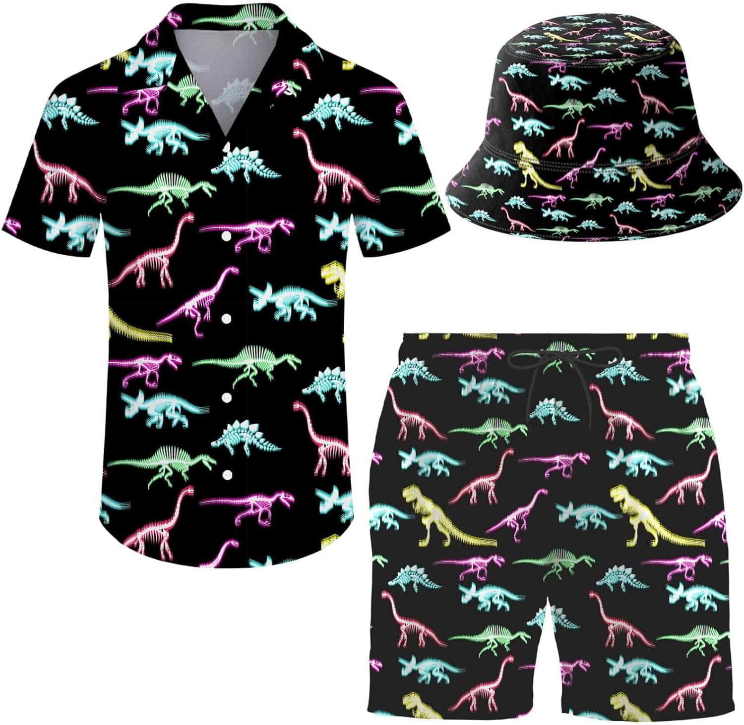 Men's 2 Piece Tracksuit Hawaiian Shirt Shorts Button Down Shirt and Shorts Sets with Bucket Hats