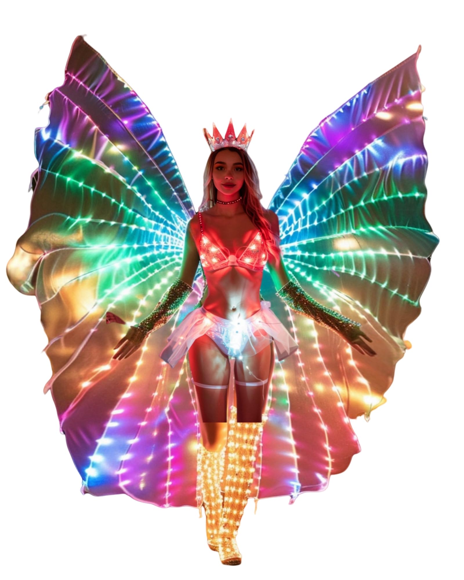 SHINYOU LED Isis Wings Glow Light Up Belly Dance Costumes with Sticks Performance Clothing Carnival Halloween