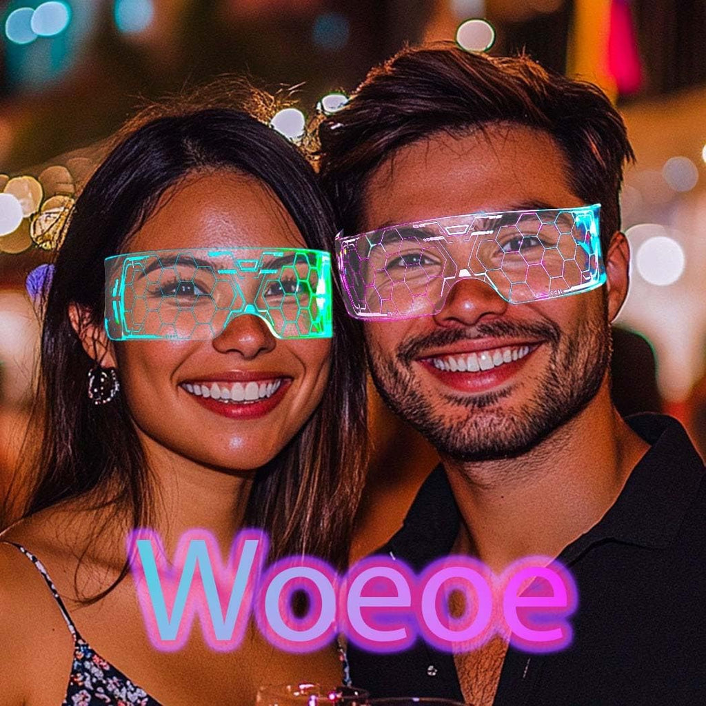 Woeoe Led Visor Glasses Light Up Neon Luminous Sunglasses Flashing Luminous for Halloween Cosplay Party Bar