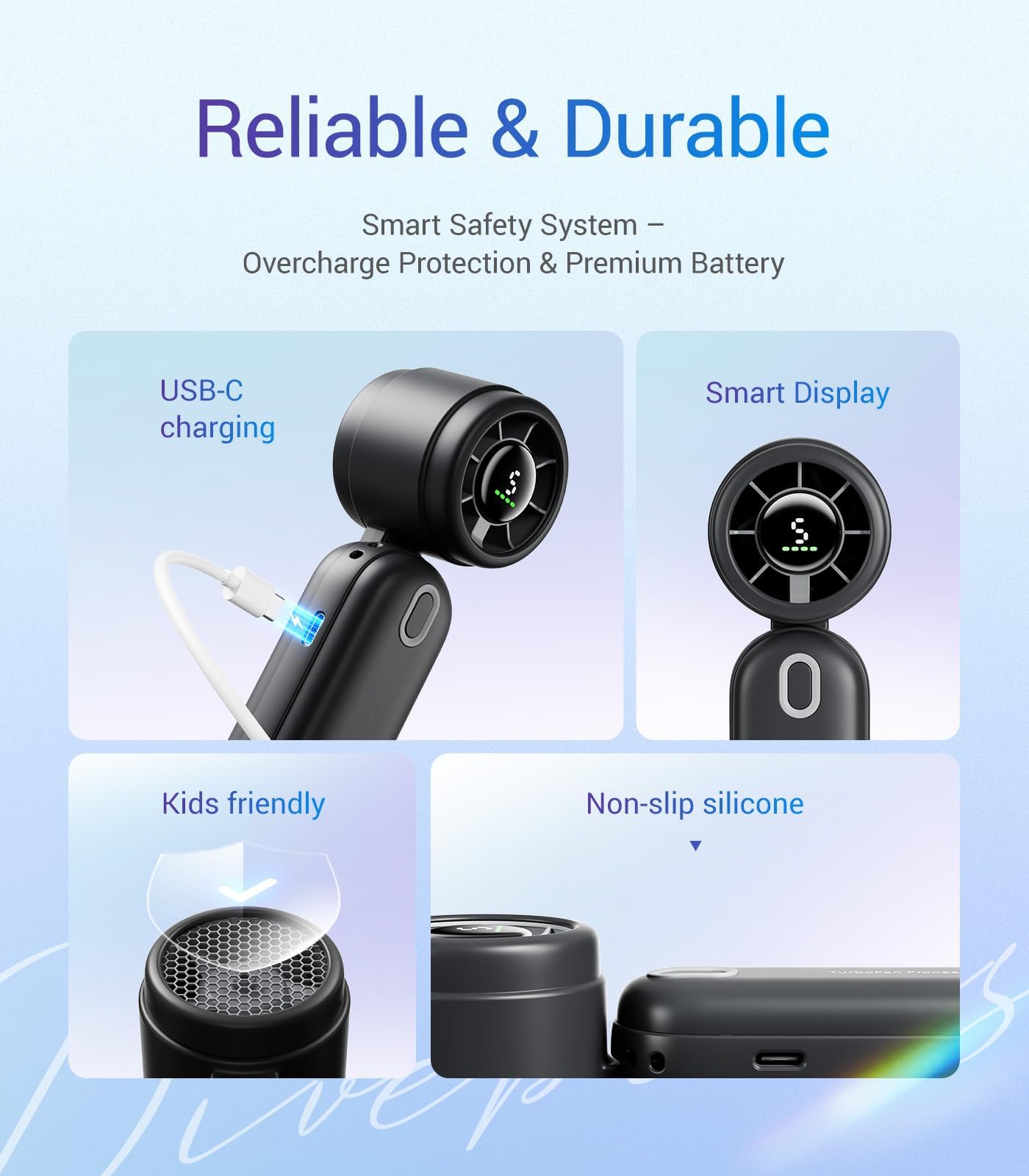 Diveblues Handheld Fan, 30ft/s Mini Portable Turbo Fan [12H Max Cooling], 4000mAh Personal Fan with LED Display, 3-in-1 Hand Held/Neck/Desk Fan for Travel, Cruise, Disney Essentials
