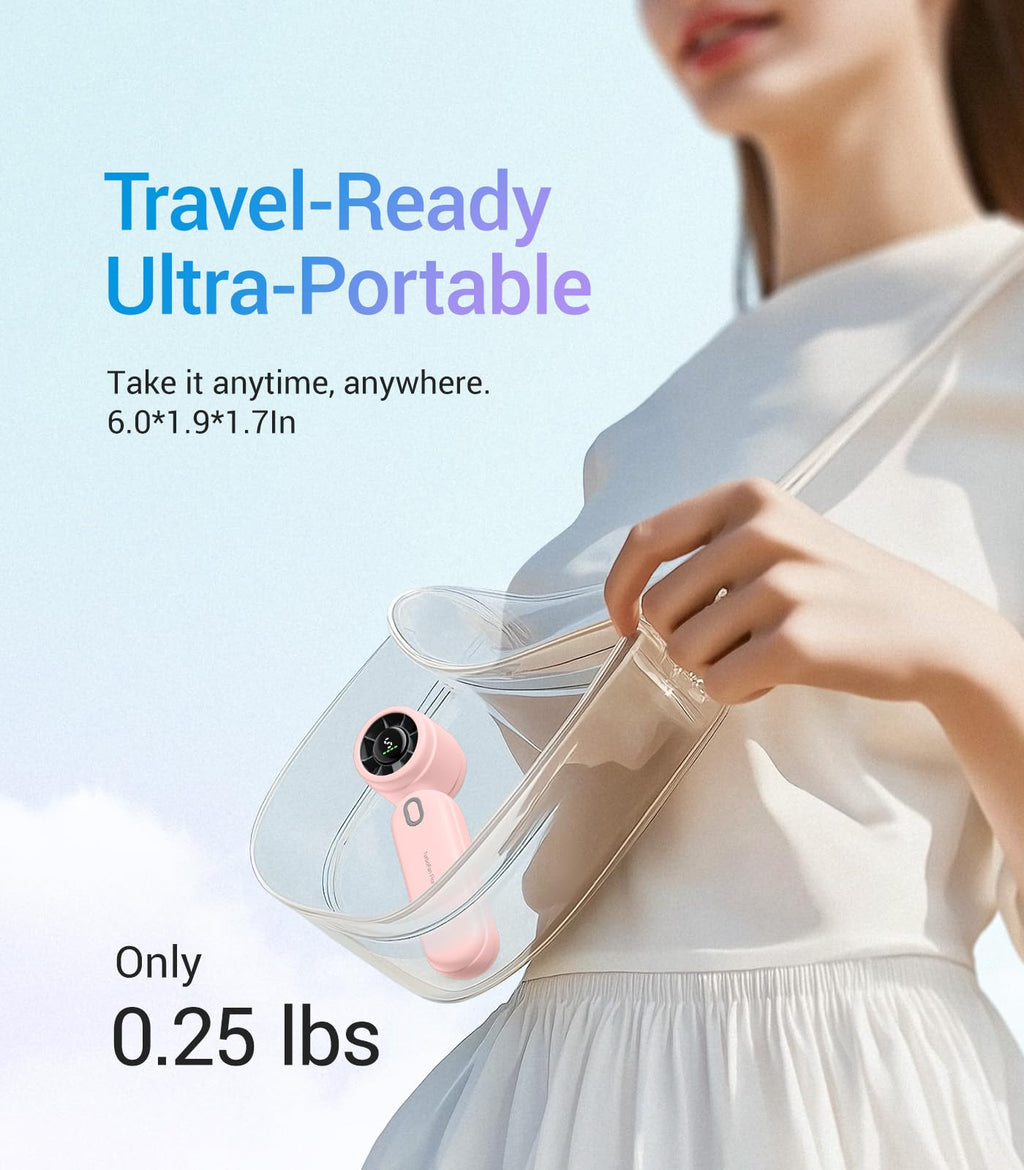 Diveblues Handheld Fan, 30ft/s Mini Portable Turbo Fan [12H Max Cooling], 4000mAh Personal Fan with LED Display, 3-in-1 Hand Held/Neck/Desk Fan for Travel, Cruise, Disney Essentials