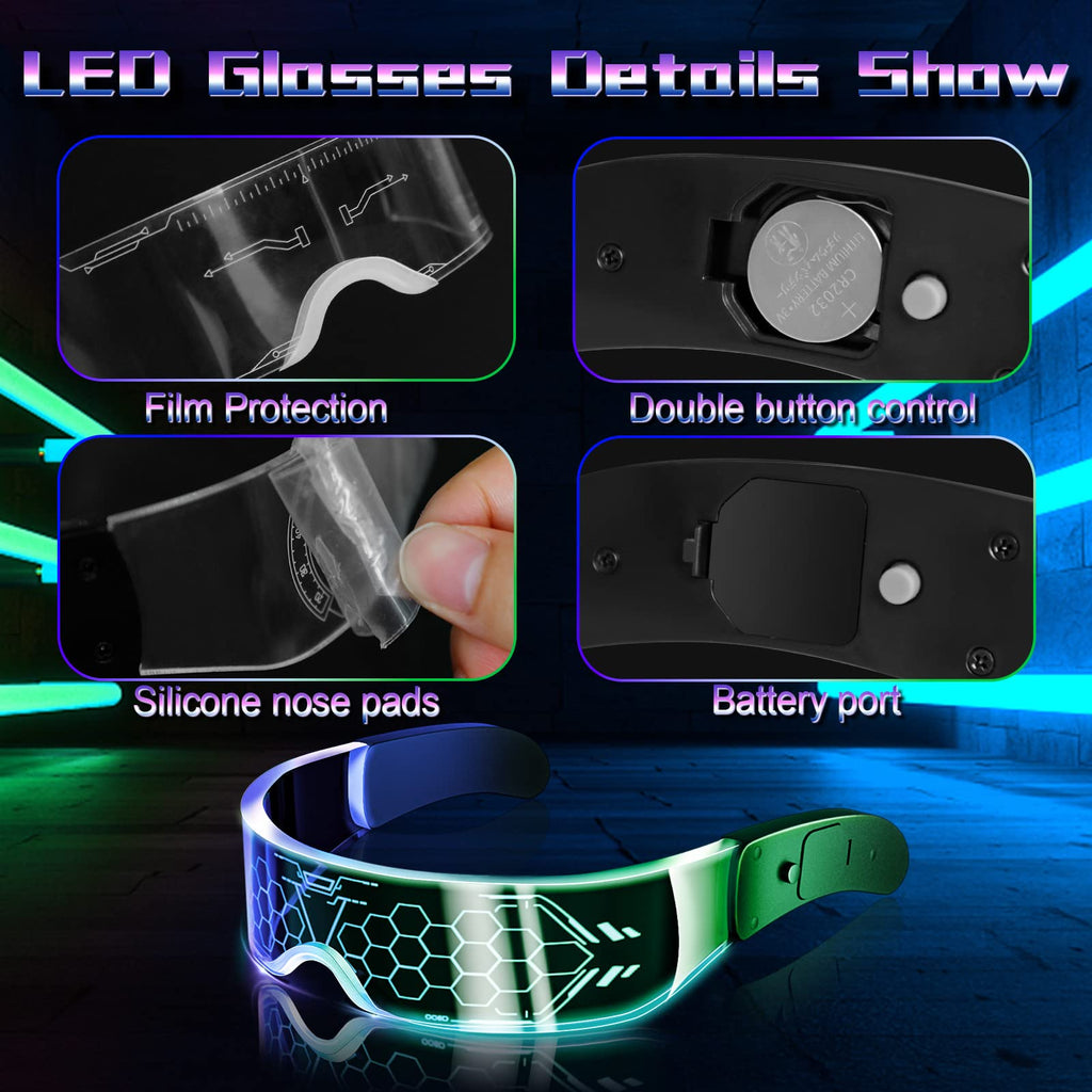 Tanganan LED Visor Glasses, 2pcs LED Light Up Glasses Neon Luminous Glasses 7 Color 5 Modes Cool LED Glasses for Adult