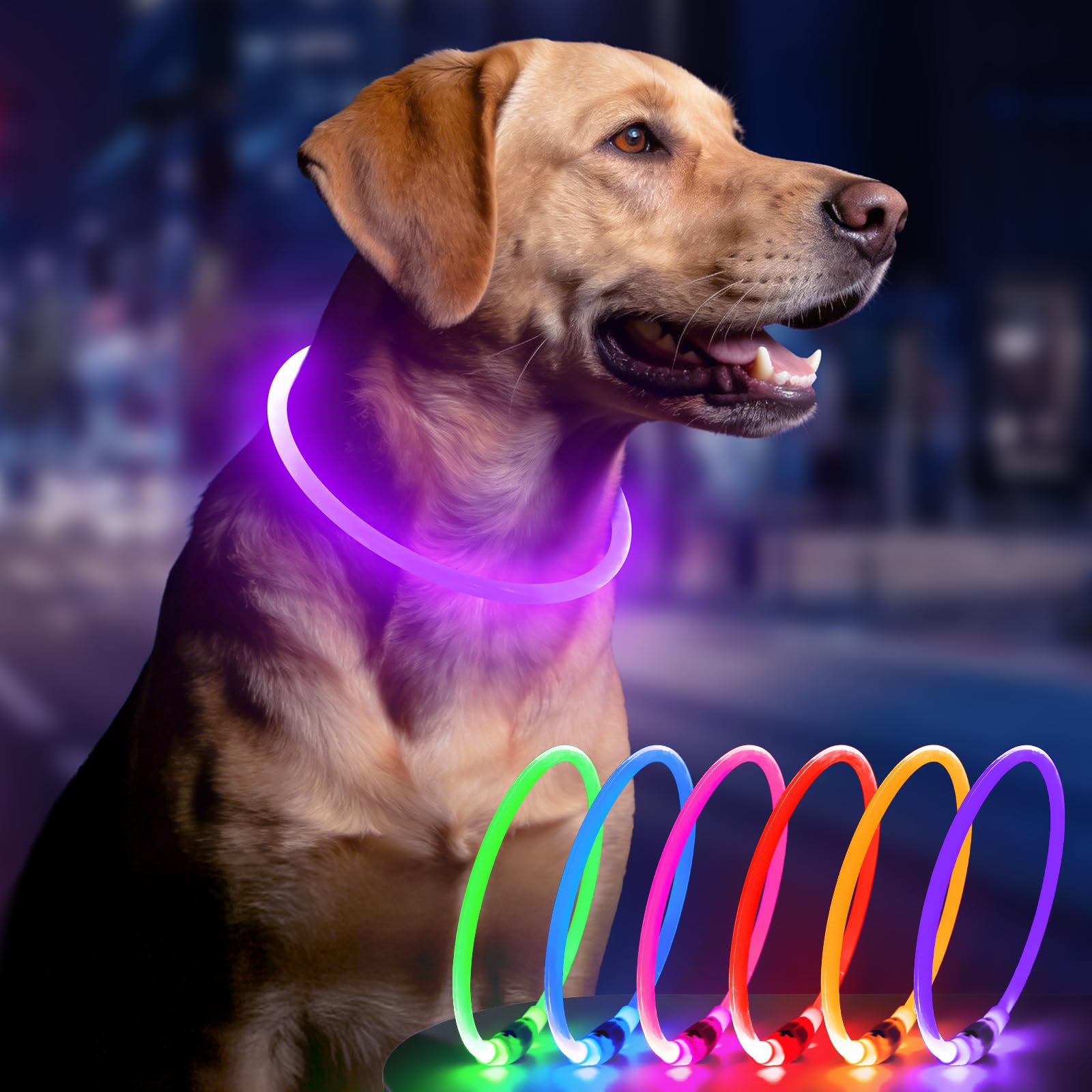 BSEEN Light Up Dog Collar, High Visibility LED Dog Collar Rechargeable- Rainproof TPU Cuttable Glowing Pet Collar for Small Dogs & Cats - Puppy Safety Lights for Night Walking (XS- Blue 40cm)
