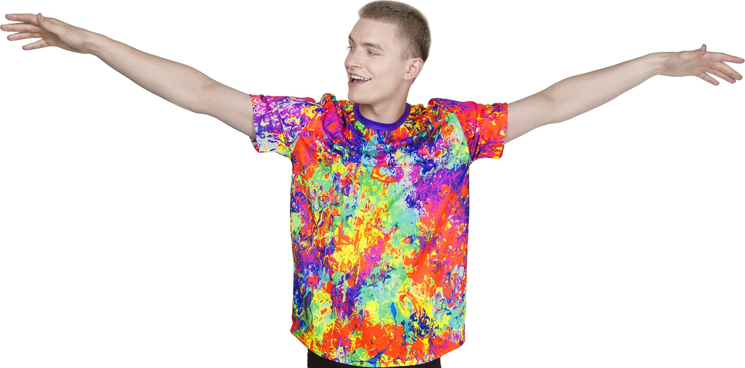 aofmoka Neon Glow Blacklight UV Reactive Party Rave Handmade Art Tee Sport Top Workout Shirt Women Unisex Men Design T-Shirt