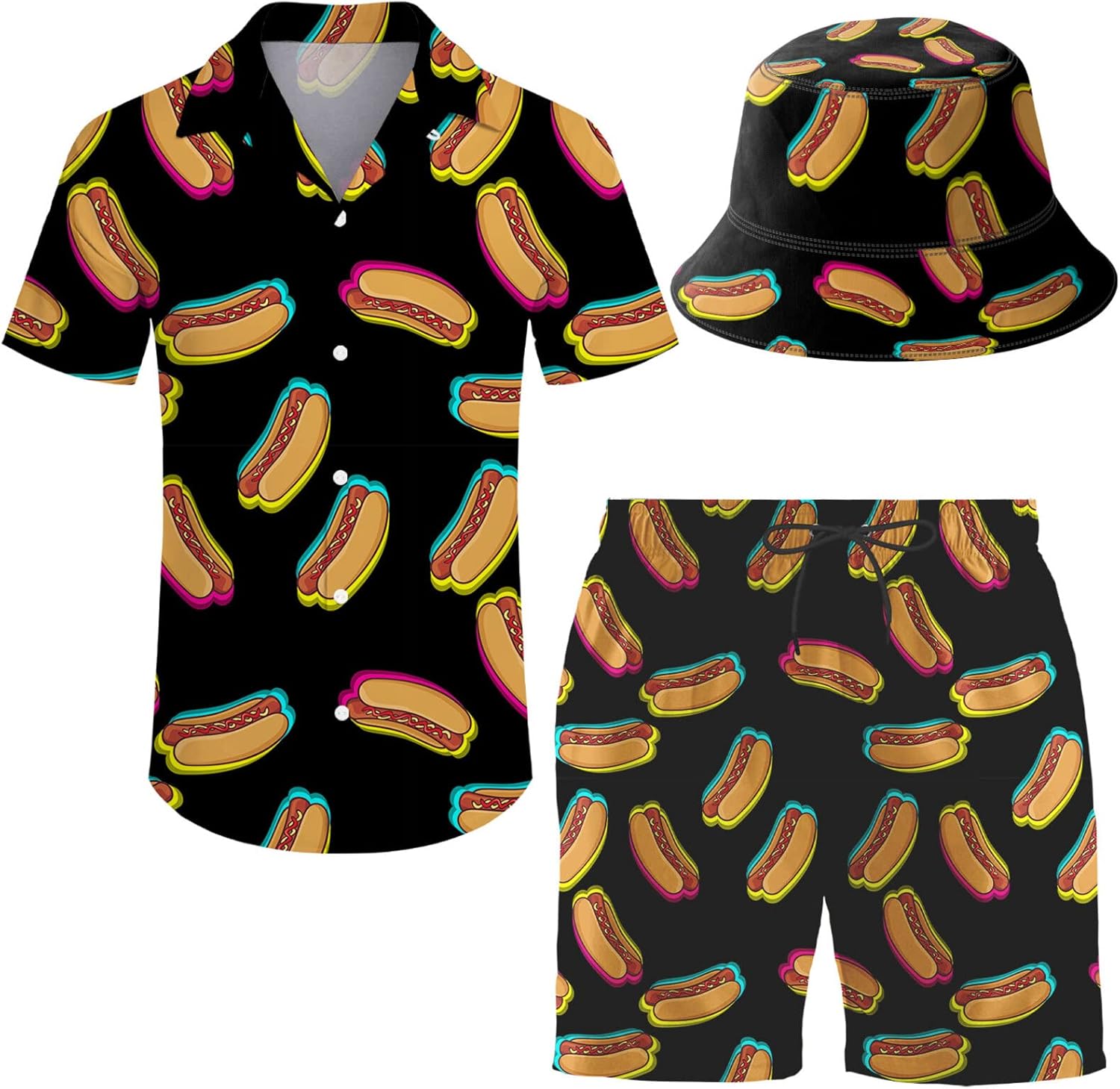 Men's 2 Piece Tracksuit Hawaiian Shirt Shorts Button Down Shirt and Shorts Sets with Bucket Hats