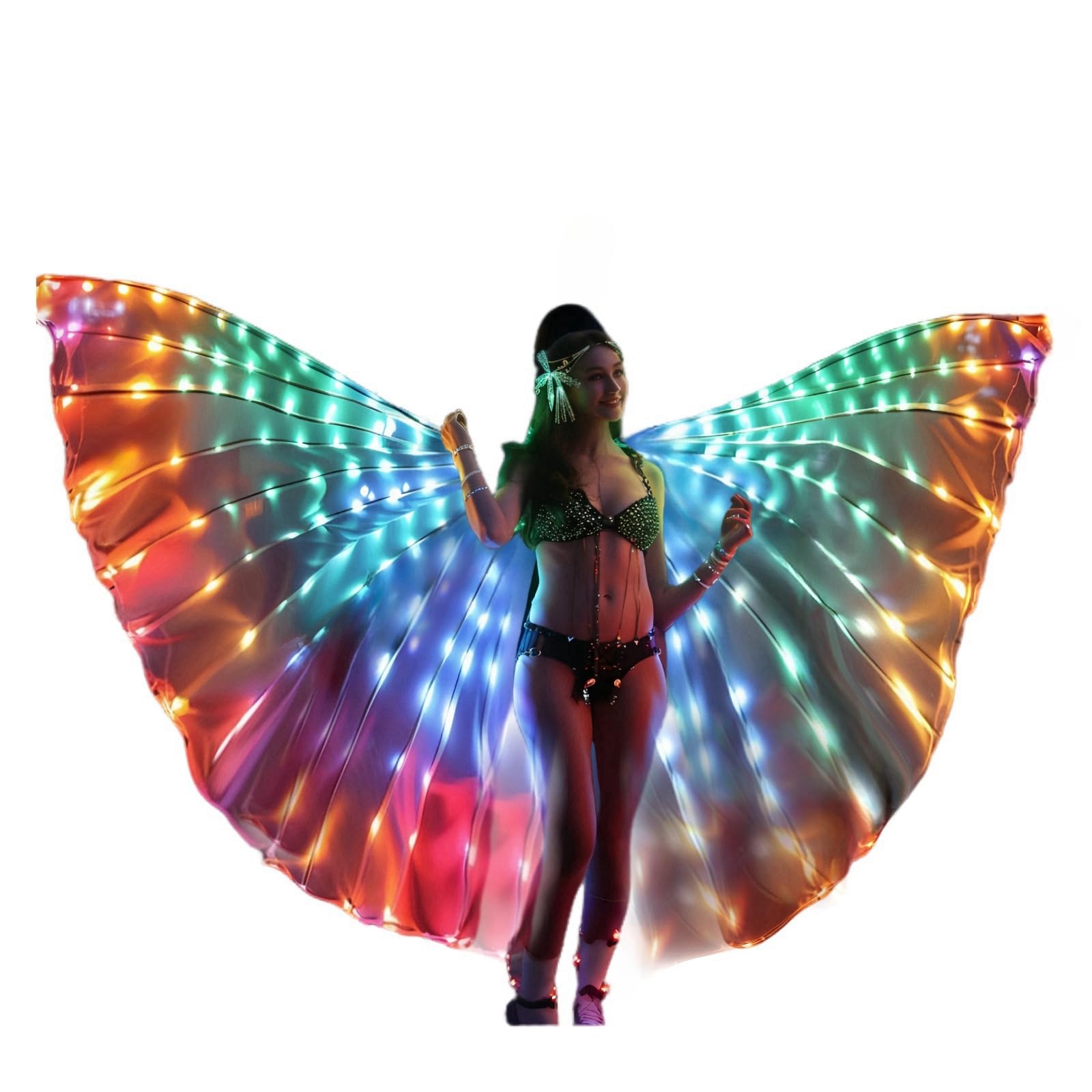 SHINYOU LED Isis Wings Glow Light Up Belly Dance Costumes with Sticks Performance Clothing Carnival Halloween
