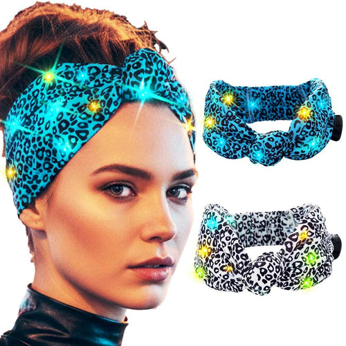 Asooll Light Up Cheetah Headband LED Leopard Print Headbands Glowing Hair Accessories for Women (Purple and Magenta)