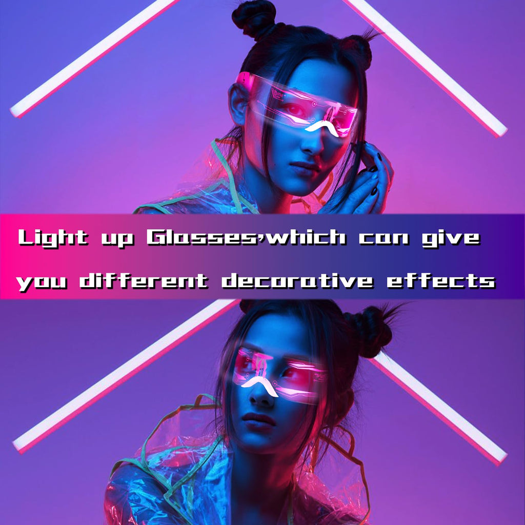 Tanganan LED Visor Glasses, 2pcs LED Light Up Glasses Neon Luminous Glasses 7 Color 5 Modes Cool LED Glasses for Adult