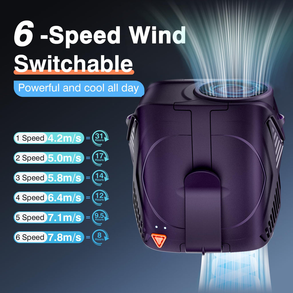 Portable Fan Rechargeable, 6-Speed 14000RPM High-Velocity Airflow, Hands-Free Wearable Waist Fan 31H Battery Life, Personal Belt fan for Outdoor, Jobsite, Travel, Indoor, Hanging Neck Fan with Strap