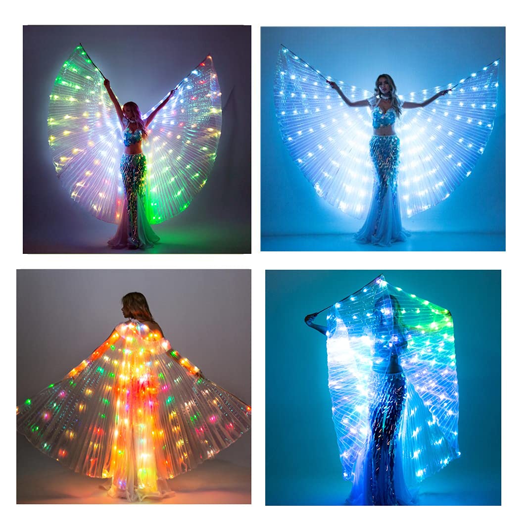SHINYOU LED Isis Wings Glow Light Up Belly Dance Costumes with Sticks Performance Clothing Carnival Halloween