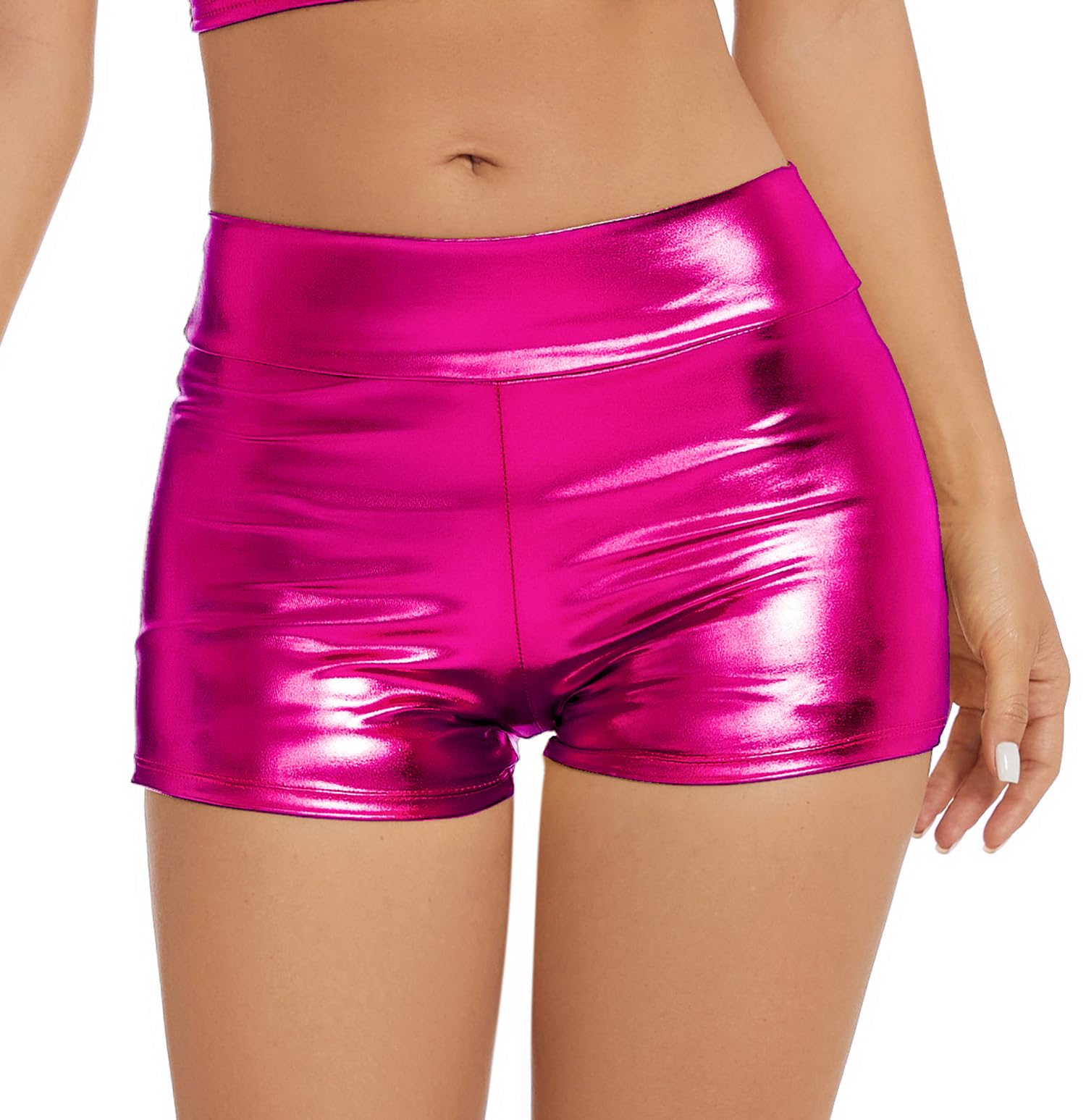 Women's Metallic Rave Booty Shorts Shiny High Waisted Bottoms for Dance Festival