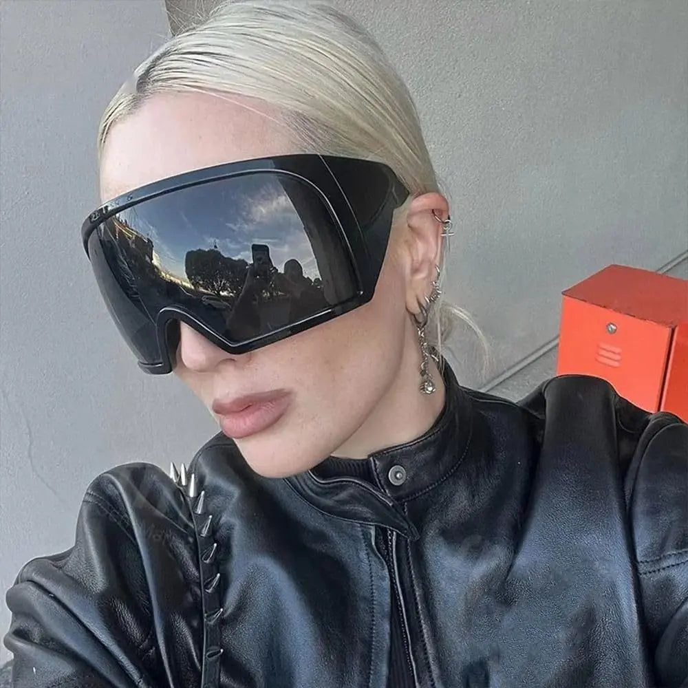 Futuristic Wrap around Sunglasses Rave Curved Lens UV400 Protection 2000'S Eyewear Oversized Y2K Sun Glasses Cool Steampunk Oversize Wrap around Sunglasses