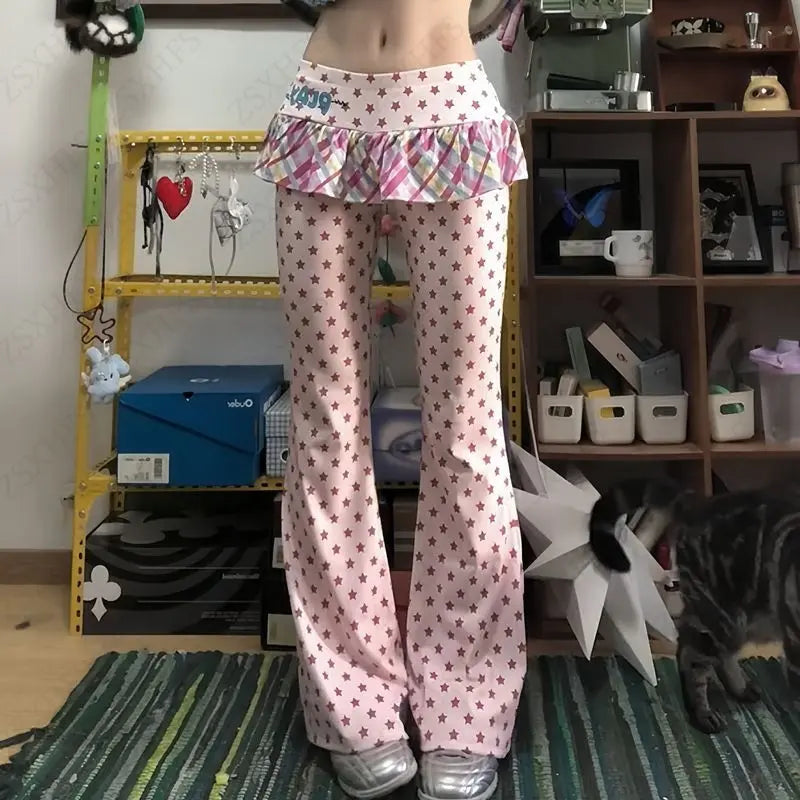 2025 Japanese Kawaii Slimming Trousers Women Clohting Harajuku Cuteore Wave Point Personality High Waist Pants Aesthetic Y2K Pants Womenswear Bottom