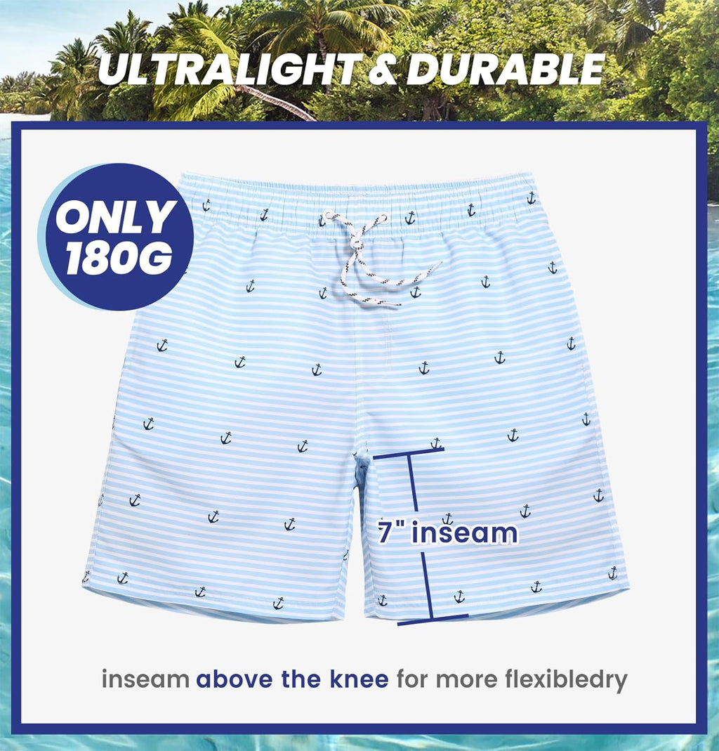 Mens 7 Inch Mens Swim Trunks with Mesh Lining Quick Dry Board Shorts Mens Bathing Suits