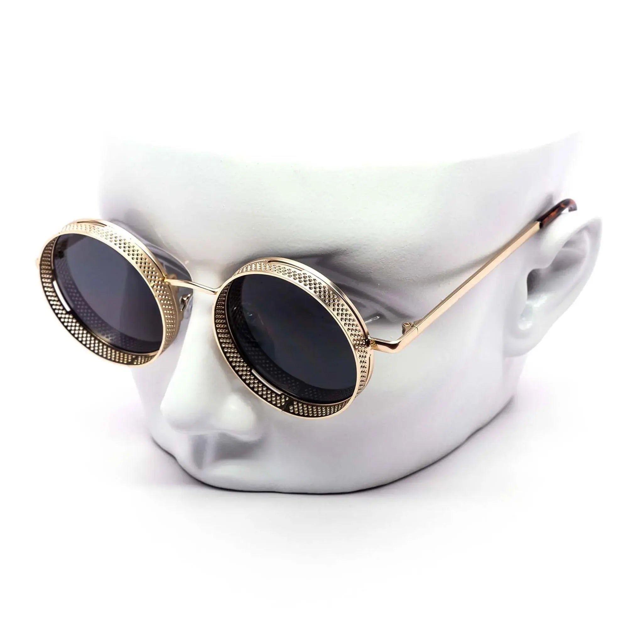 Steampunk Metal Oversized Rave Bat Face Contour Y2K Punk Retro Shield Sunglasses, 100% UV Polycarbonate Protection