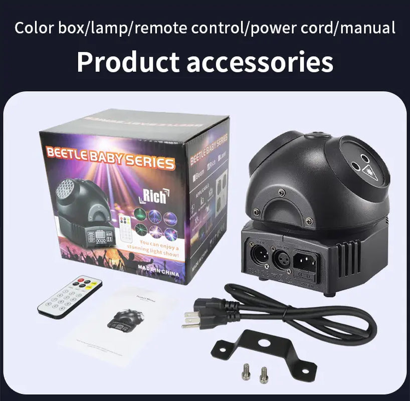 Flashback Events DJ Lights 30W Beetle Baby Laser Party Lights 360 Degree Rotating Moving Head Stage Light with Remote DMX Control for Bars Clubs KTV Festivals Christmas Halloween Birthday House Rave Parties