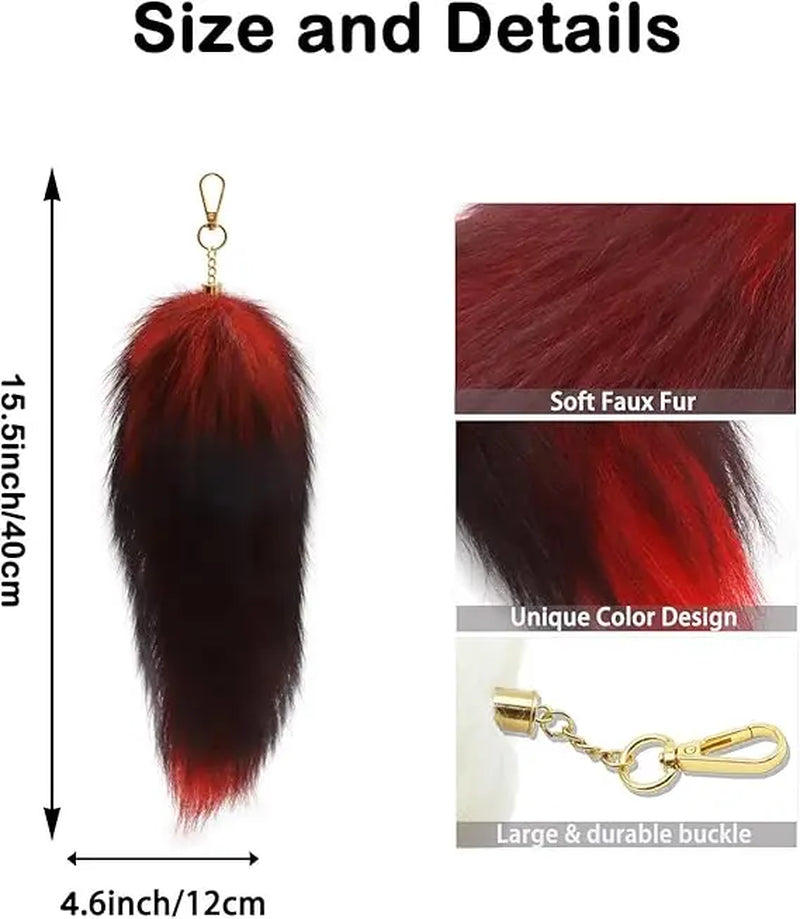Luxury Realistic Fox Tail Keychain - Ultra Realistic Faux Fur with Leather Accent Handcrafted Pendant for Cosplay Rave & EDC Collections 40Cm Length