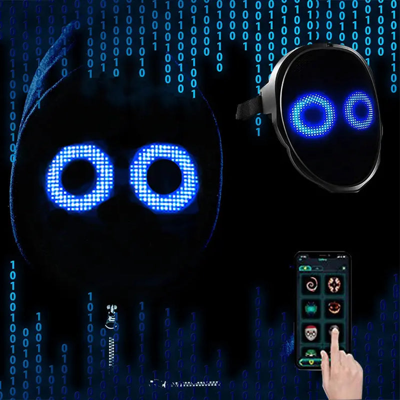 Ompusos LED Mask-Light up Mask Bluetooth APP Gesture Sensing Halloween LED Mask Adults, Digital Mask Costume Party Mask