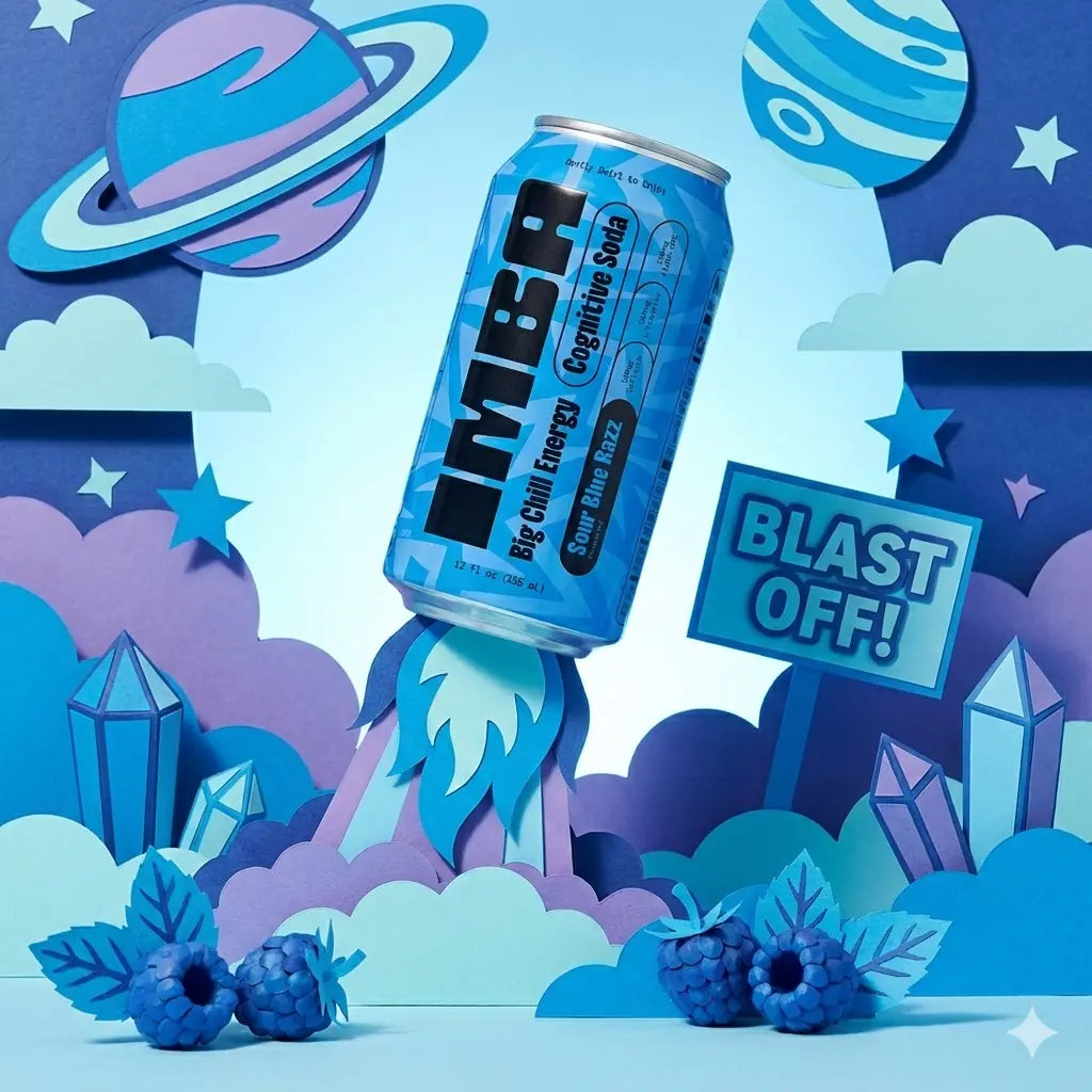 IMBA Sour Blue Razz Energy Drink - 12 Pack of 355 Ml Cans - Non GMO, Vegan, Gluten Free, No Artificial Colors or Sweeteners
