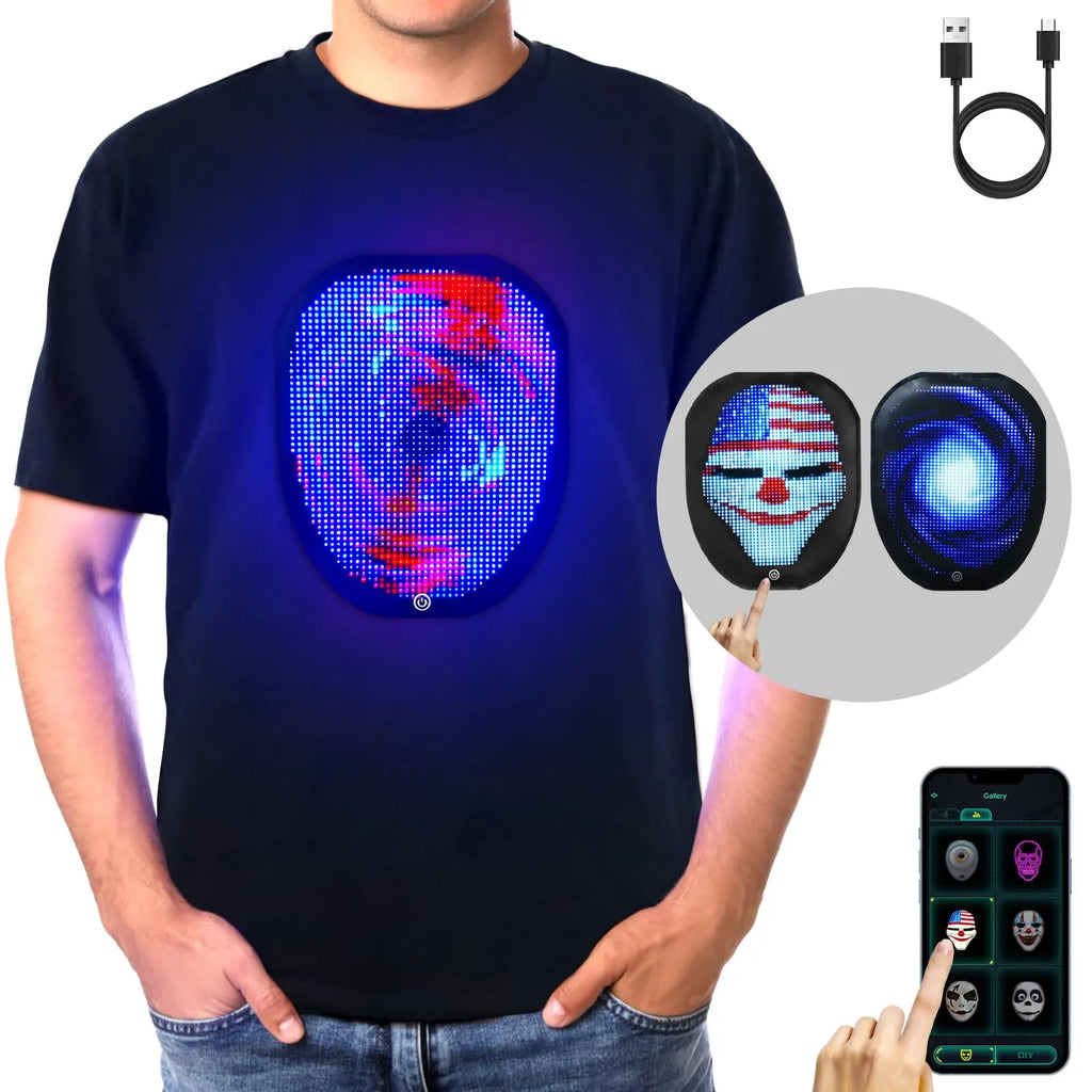 Storeled T-Shirt Rechargeable, Light up Shirts Glow in the Dark T-Shirt for Man/Women Programmable APP Control