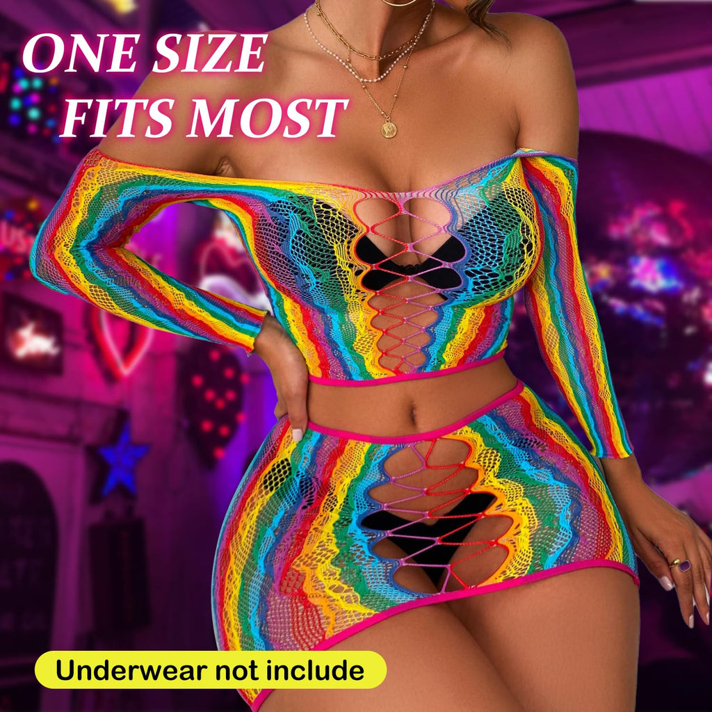Lingerie Sets for Women Sparkly Rhinestone Sexy Fishnet Babydoll Bodysuit Mesh Chemise Nightwear
