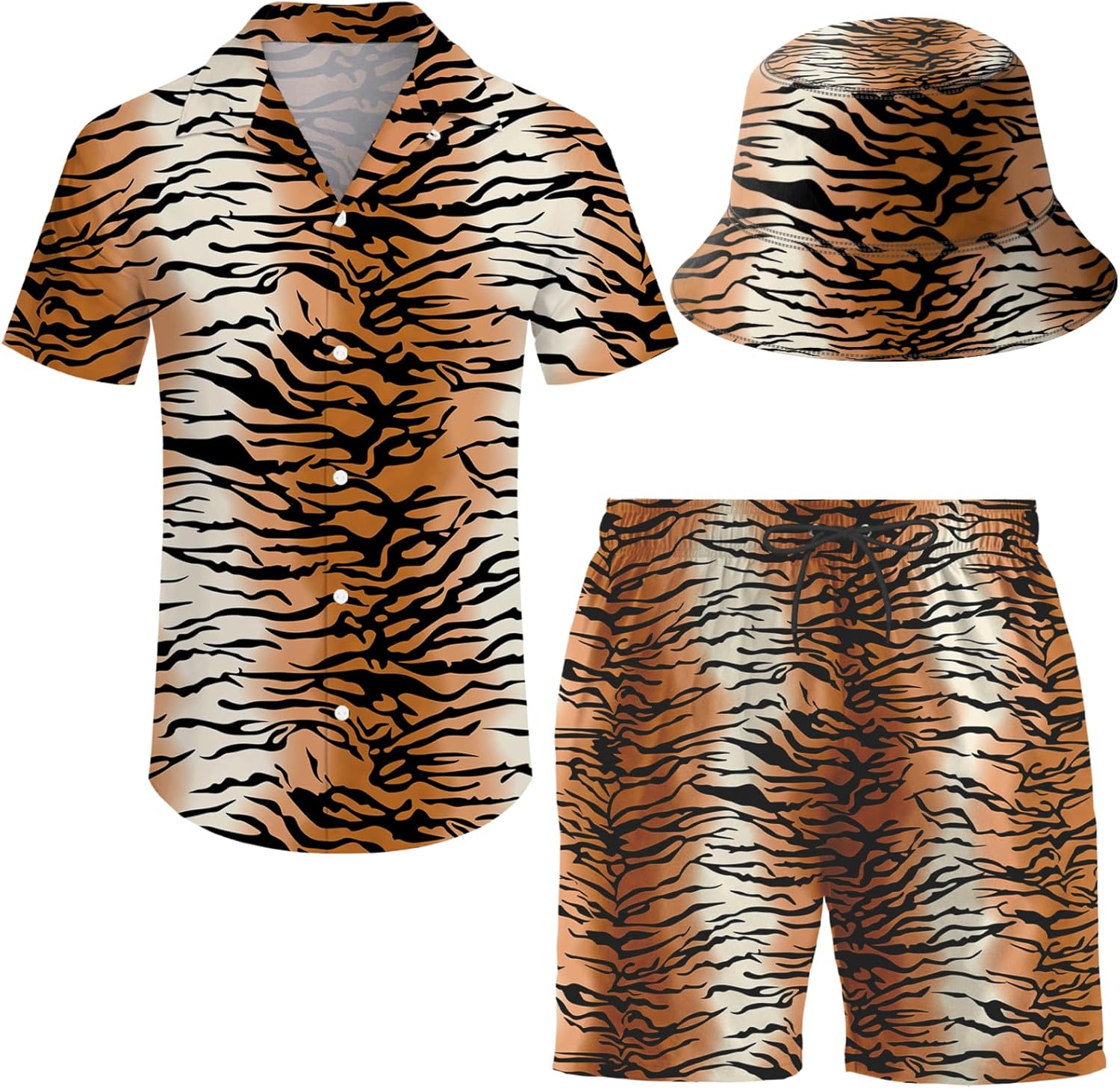 Men's 2 Piece Tracksuit Hawaiian Shirt Shorts Button Down Shirt and Shorts Sets with Bucket Hats