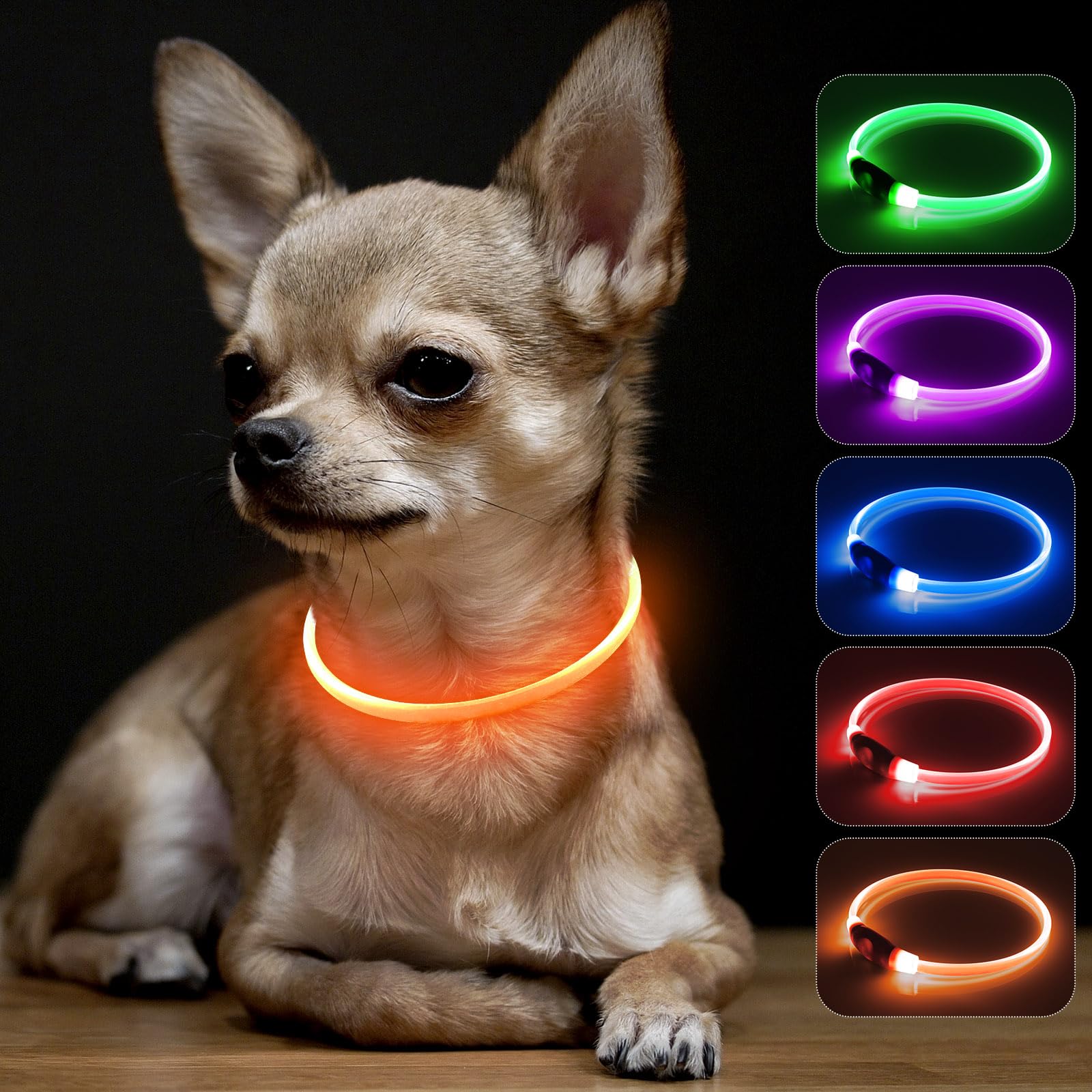 BSEEN Light Up Dog Collar, High Visibility LED Dog Collar Rechargeable- Rainproof TPU Cuttable Glowing Pet Collar for Small Dogs & Cats - Puppy Safety Lights for Night Walking (XS- Blue 40cm)