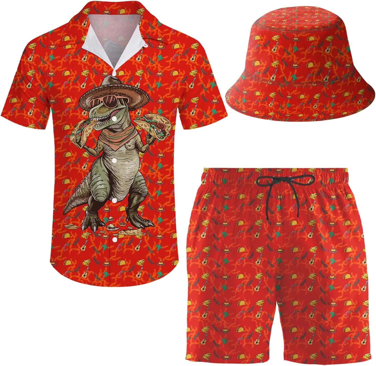 Men's 2 Piece Tracksuit Hawaiian Shirt Shorts Button Down Shirt and Shorts Sets with Bucket Hats