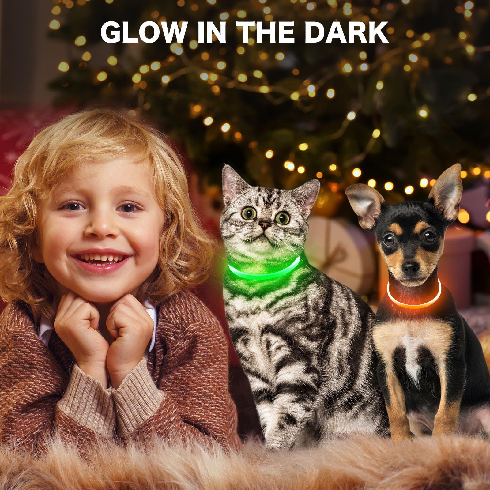 BSEEN Light Up Dog Collar, High Visibility LED Dog Collar Rechargeable- Rainproof TPU Cuttable Glowing Pet Collar for Small Dogs & Cats - Puppy Safety Lights for Night Walking (XS- Blue 40cm)