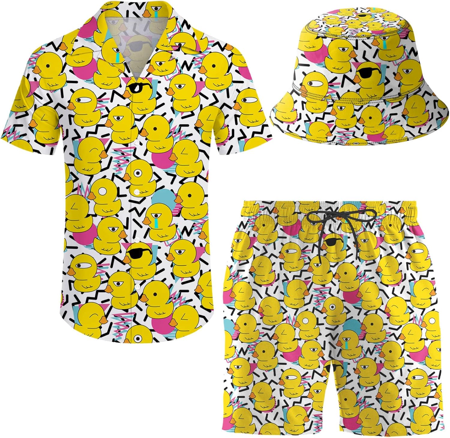 Men's 2 Piece Tracksuit Hawaiian Shirt Shorts Button Down Shirt and Shorts Sets with Bucket Hats