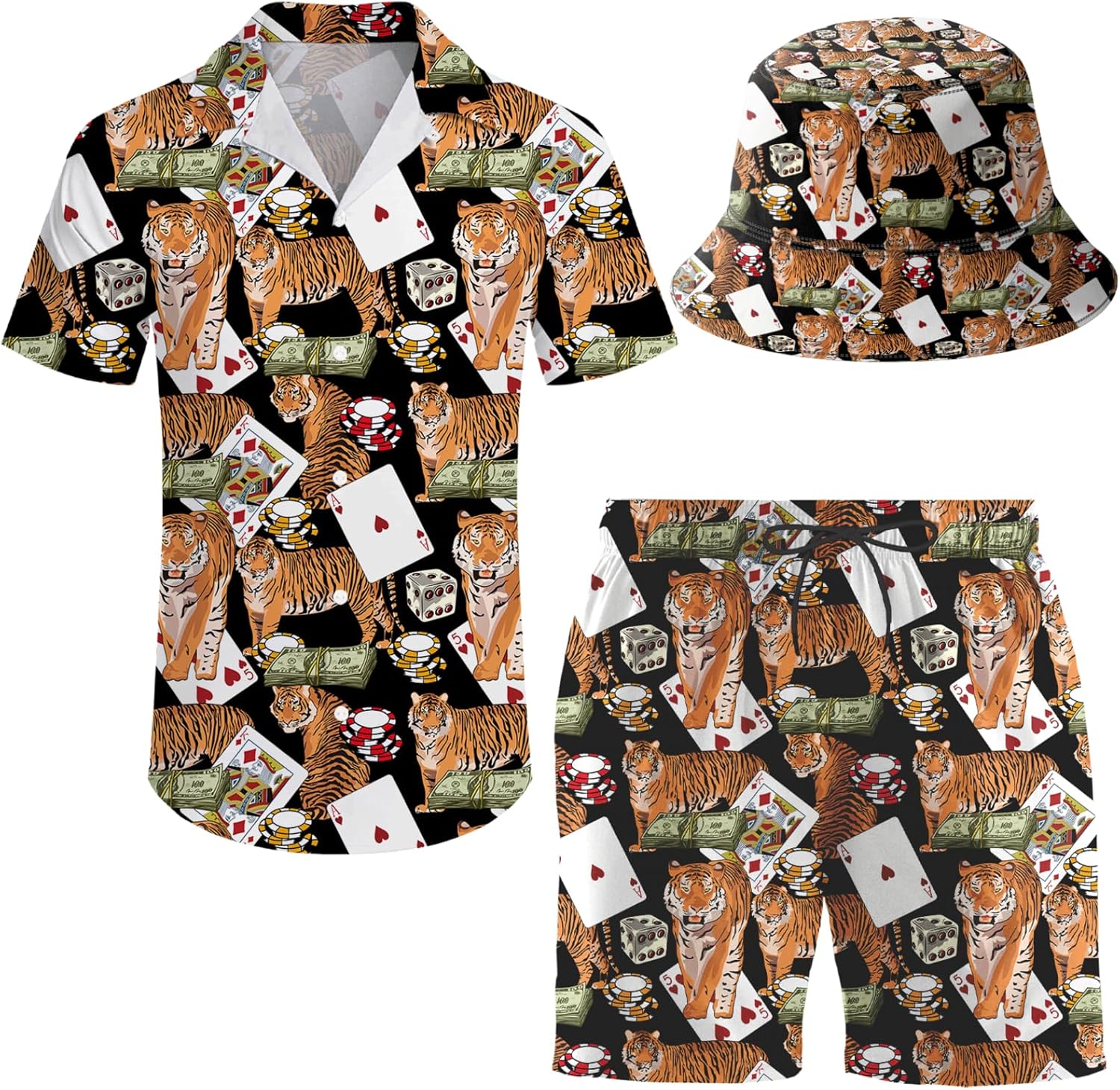 Men's 2 Piece Tracksuit Hawaiian Shirt Shorts Button Down Shirt and Shorts Sets with Bucket Hats